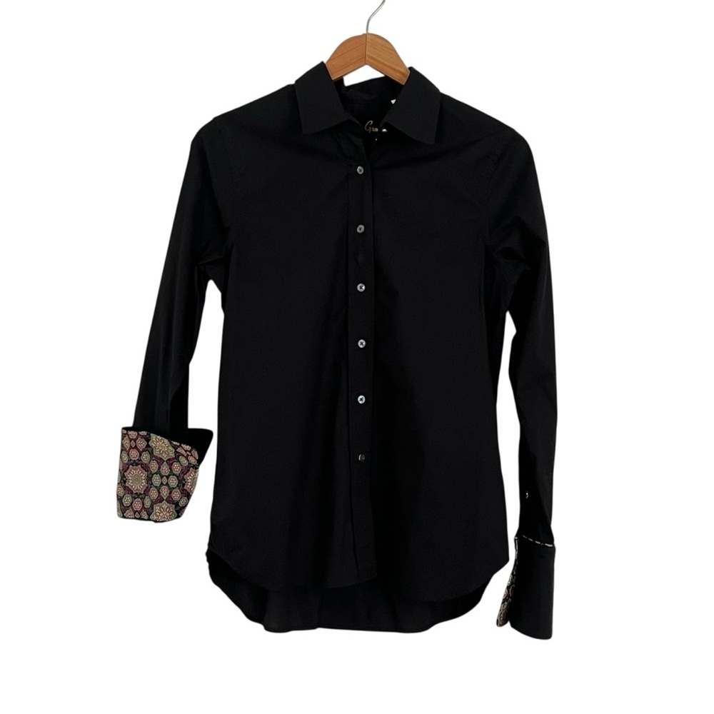Robert Graham Floral Cuffs Black Button-Down Shirt sz M Long Sleeve Stretch
